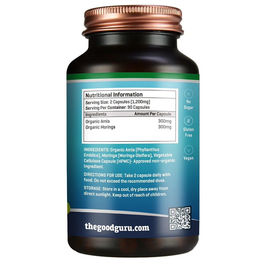 Good Guru Organic Vitamin C - Amla + Moringa 90 Capsules - Image 2