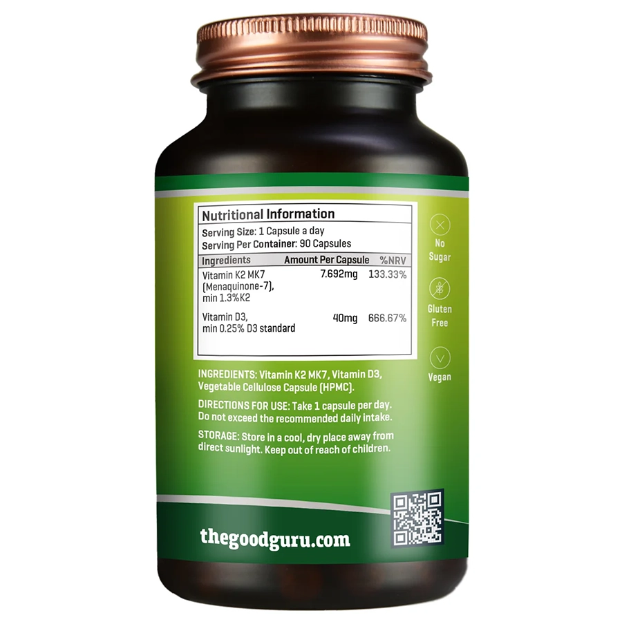 Good Guru Vegan Vitamin D3 4,000IU + K2 (MK7) 90 Capsules - Image 2